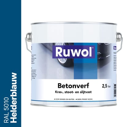 Ruwol Betonverf Helderblauw (RAL 5010) 2,5 liter - Voor binnen en buiten - Alle kleuren - Kras-, stoot- en slijtvaste verf voor beton en steen - Betonverf voor buiten
