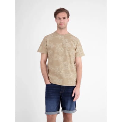 LERROS T-shirt met bloemenprint en ronde hals van jersey , Maat: M , Kleur: GRAVEL BEIGE , 100% katoen