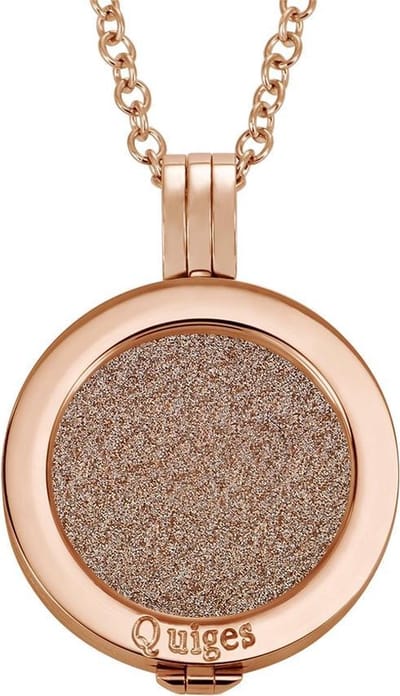 Quiges Munthouder met Ketting en Munt 25mm Glitters Bruin - RVS Roségoudkleurig - EPRHZ241