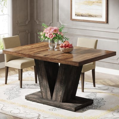 LITTLE TREE Eettafel voor 4 Personen - 120 X 80 X 75 cm - Zwarte Farmhouse Keukentafel - met Stevige Houten Onderstell - voor Kleine Ruimtes, Zwart-Bruine Kleur - Makkelijk Te Monteren