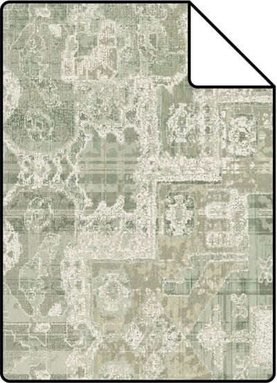 Proefstaal ESTAhome behang oosters kelim tapijt vergrijsd groen - 26.5 x 21 cm - 131358-S