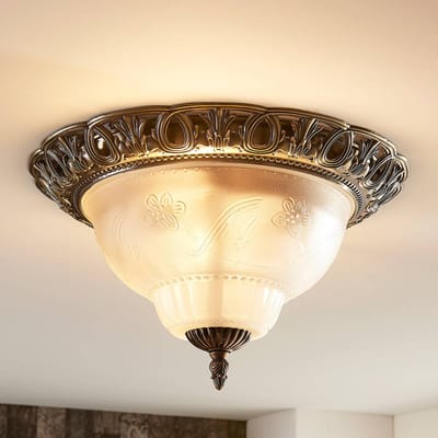 Lindby - plafondlamp - 2lichts - Glas, metaal - H: 16.5 cm - E14 - helder, geëtst, antiek messing