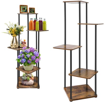 5-Traps Plantenstandaard Binnen, Sterk Duurzaam Bloemenrek Vervormingsbestendig, Vintage Displayrek voor Woonkamer, Balkon, Hoek, Tuin, Meerdere Niveaus Plantenrek Displayrek