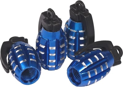 Aluminium Ventieldoppen in Handgranaatstijl - Set van 4 Robuuste Ventieldoppen voor Auto's, SUV's en Motorfietsen met Luchtdichte Sluiting (Blauw)