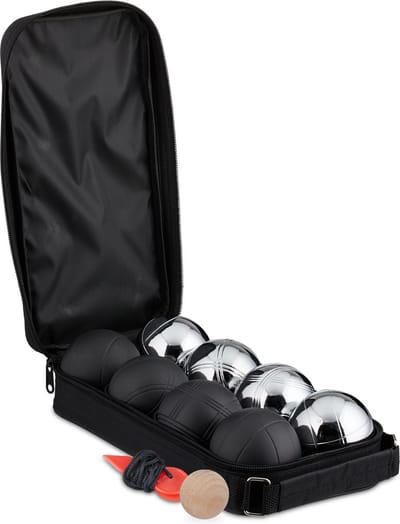 jeu de boules set - 8 stalen ballen - Ø: 7,2 cm - met accessoires en tasje