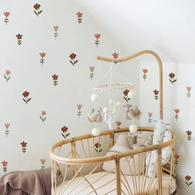 Muursticker Bloemen - Flower | Groen – Rose – Nude - Bruin | Pasteltinten | Kinderkamer | Meisje – Baby - Girl | Bohemian – Poster | Verwijderbaar – Zelfklevend – Doorzichtig | Wanddecoratie – Wandsticker