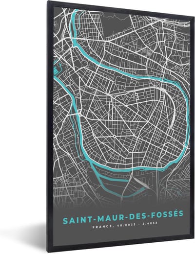 Fotolijst incl. Poster - Saint-Maur-des-Fossés - Frankrijk - Plattegrond - Stadskaart - Kaart - 40x60 cm - Posterlijst