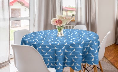 ABAKUHAUS Vogel op het Staaltouw Ronde Tafelkleed, Cirkelvormige Tafelkleed Hoes voor Keukendecoratie in de eetkamer, 150 cm, hemelsblauw en wit