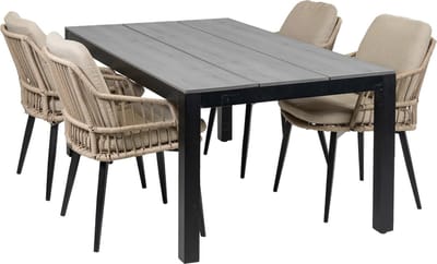 5-delige tuinset | 4 Isabel stoelen (Sand) | 180cm Cyprus tuintafel (Grey)