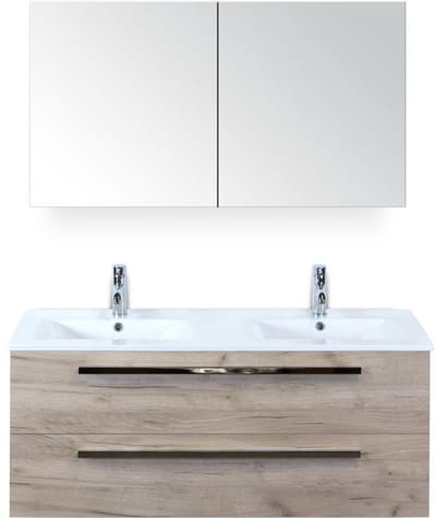 Seville Badmeubelset 120 cm - 2 Laden Craft Oak - Wastafel Enjoy Dubbel met Spiegelkast