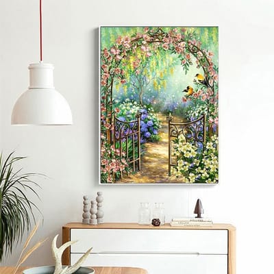 Diamant Schilderij Tuin Landschap DIY Diamant Borduurwerk Bloem Volle Ronde Strass Steentjes Kruissteek 20X30CM beige