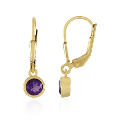 Cavill - Luxe Oorbellen geelverguld 925 Sterling Zilver - 0,868 ct Zambia Amethist Rond - 24 mm - Elegante Bezelzetting Paarse Edelstenen