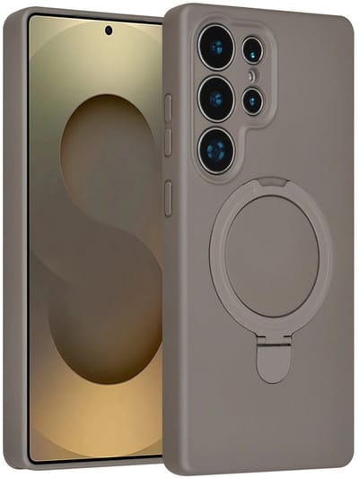 Backcover Hoesje Geschikt voor: Samsung Galaxy S25 Ultra Volledig Dekkende Schokbestendige Siliconen Backcover met Ringstandaard – 360° Bescherming - Titanium Grey