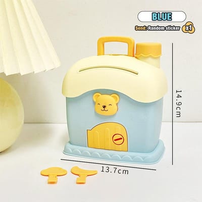 Cartoon DIY Stickers Spaarpot Met Sticker Kawaii Grote Capaciteit Schattig Klein Huis Sleutel Spaarpot Opbergdoos Vakantiecadeaus Kind white