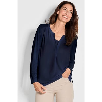 Blouseshirt met chiffon inzet - marine - Gr. 42 van Goldner Fashion