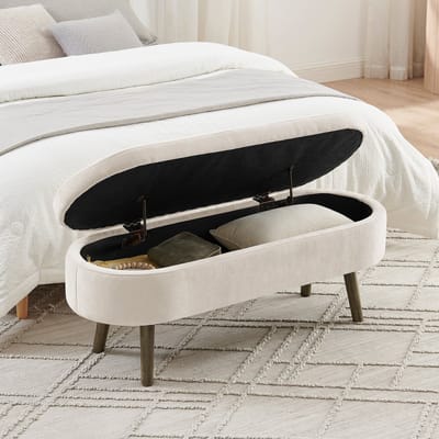 PHOEBE CAT Bedbank - Opbergruimte - Chenille - Metalen poten - 110 x 40 x 42 cm - Beige