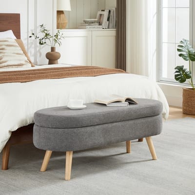 MODFU - Opbergbank - Met Opbergruimte En Ventilatieopeningen - Modern - Voor Hal Of Slaapkamer - MDF En Stoffen Bekleding - Grijs - 110 Cm