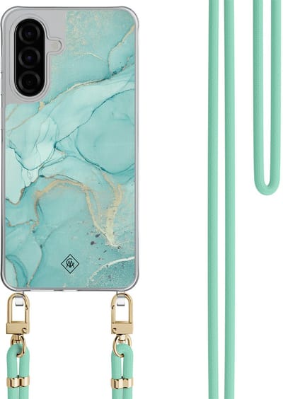 Casimoda® hoesje met mintgroen koord - Geschikt voor Samsung A36 - Marmer mint groen - Afneembaar koord - TPU/polycarbonaat - Paars