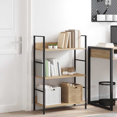 vidaXL - Boekenkast - 3 - schappen - 60x27,6x90,5 - cm - bewerkt - hout - eikenkleurig