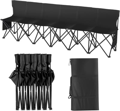 Stervia Opvouwbare Campingstoel - 6 personen - Opklapstoel - Vouwstoel - Kampeerstoel - Campingbank - Zwart - 239 x 44 x 83.5 cm