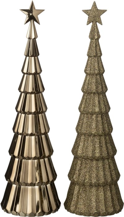 J-Line decoratie Kerstboom + Ster - kunststof - beige - 2 stuks