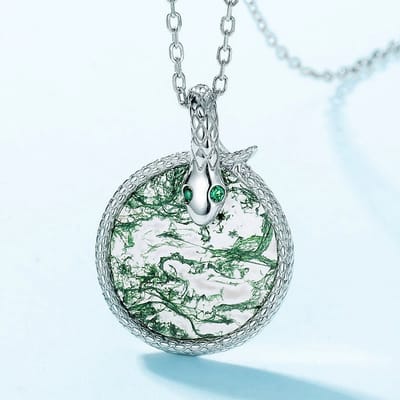 Groen Mosagaat Edelsteen 925 Sterling Zilver Ketting - 40cm +5cm