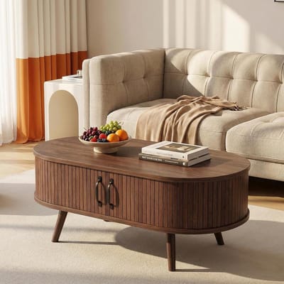 Salontafel - Eettafel bijzettafel - Woonkamer opruimen - Verhoogbaar blad - 88 cm diameter - Walnoot