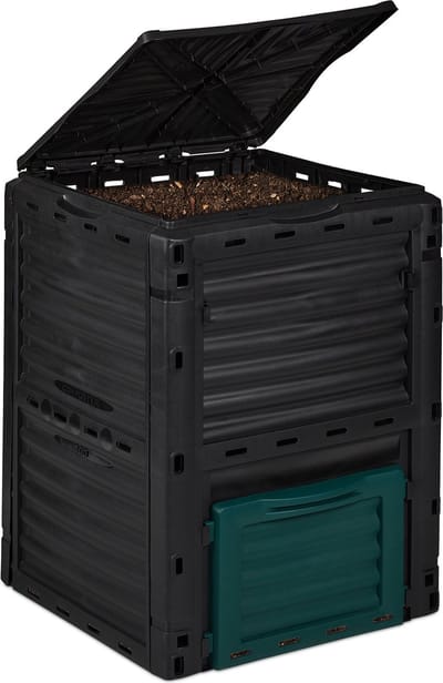 compostbak - 230 l - kunststof - compostvat keuken- en tuinafval - buiten - tuin - zwart