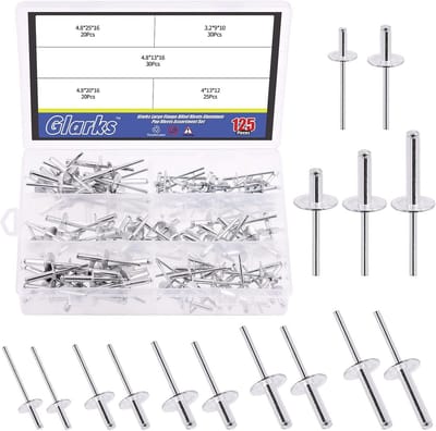 125 Stuks Assortiment Grote Flens Aluminium Blinde Klinknagels - 5 Maten