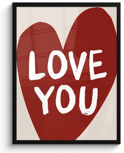Poster in lijst - Fotolijst 50x70 cm - Posters - Loveyou - Hart - Rood - Posterlijst zwart - Decoratie - Wanddecoratie woonkamer - Muurdecoratie slaapkamer