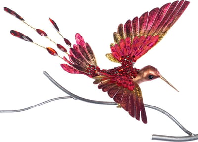 Goodwill Kerstbal Vogel-Kolibrie op Klip Rood-Goud 20 cm