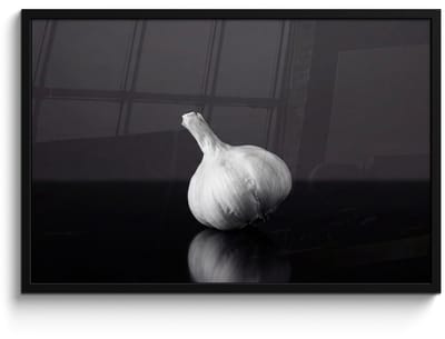 Poster in lijst - Fotolijst 90x60 cm - Posters - Knoflook - Zwart - Wit - Posterlijst zwart - Decoratie - Wanddecoratie woonkamer - Muurdecoratie slaapkamer