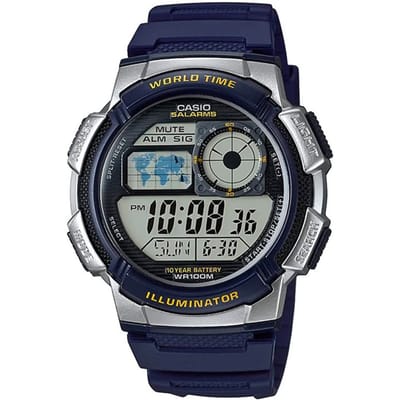 Casio Youth AE-1000W-2AVDF World Time Digitaal Sporthorloge - Blauwe Resin Band