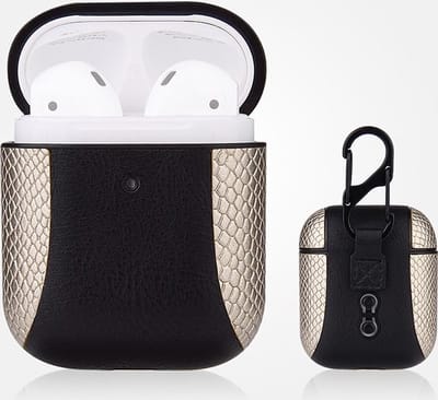 AirPods hoesjes van By Qubix - AirPods 1/2 hoesje PU Leer Flip-over - Goud /zwart Airpods Case Hoesje voor Airpods Airpods 1 Airpods 2 Hoes