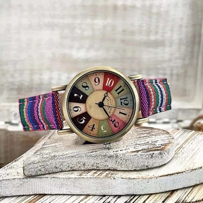 Modehorloges voor dames met veelkleurig regenboogpatroon Handpolsband Horloges Sieraden paars