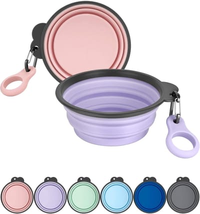 Opvouwbare Hondenkommen - Reisbakjes Set - Onderweg Voeren - Flesdrager Geïntegreerd - 2 Stuks 445ml - Violet Roze