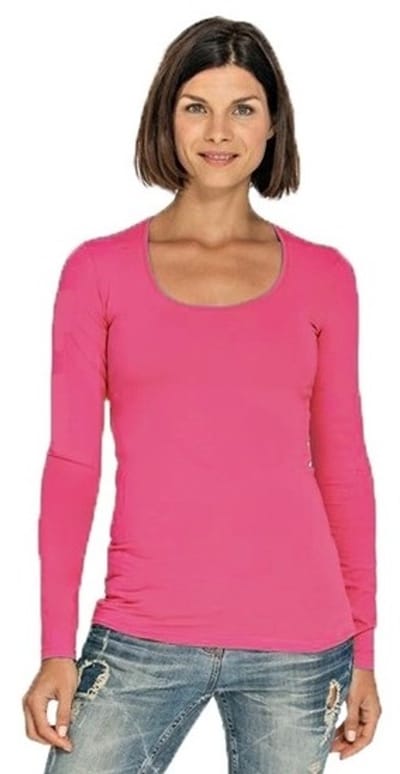 Lemon & Soda Bodyfit dames shirt lange mouwen - fuchsia roze - Dameskleding basic t-shirts - katoen/elasthan S