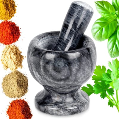 Vijzel met Stamper Graniet - Kruidenvijzel - Mortel - voor Specerijen en Pesto
