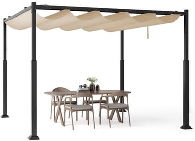 Pergola - 310 x 310 cm - Prieel - Paviljoen - Terras - Weerbestendig - Metalen Frame - Met zonwering - Beige + Zwart