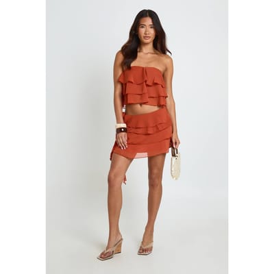 boohoo Dames Gestructureerde Minirok Met Ruches | Red | Maat: 6