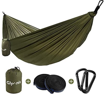 Ultralichte hangmat van nylon, 300 kg draagcapaciteit, 300 x 200 cm, met 2 nylon riemen en 2 karabijnhaken voor camping en outdoor