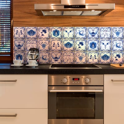Muurstickers - Zelfklevende tegelmuurstickers voor keuken en badkamer - 9 Delftsblauwe tegelstickers - 9 stickers van 15x15 cm