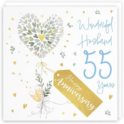 Verjaardagskaart Echtgenoot - 55 Jaar - Huwelijksverjaardag Vieren - Luxe Goudfolie Harten - 148 x 148 mm