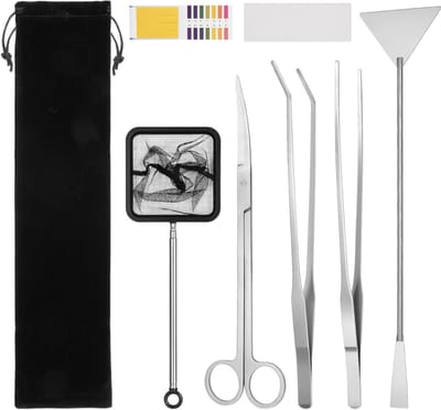 7-in-1 Aquascaping Tool Kit voor Aquarium, RVS Planten Gereedschap met Lange Tweezers, Schaar en Spatel voor Onderhoud van Je Visbak