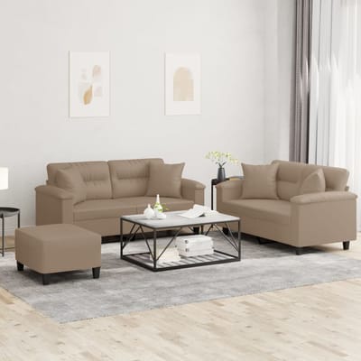 vidaXL - 3-delige - Loungeset - met - kussens - kunstleer - cappuccinokleurig
