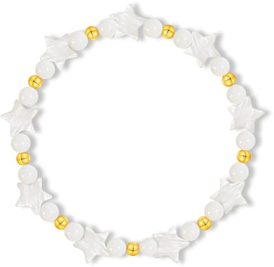Dailygoods- Schelparmband Uniek Design - Armband Dames - Natuurlijke Schelpen - Elastisch - Pentagram/Maan/Hart/Cilinder - Glad Oppervlak