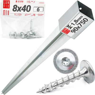 LUN FIX - Inslaggrondhuls 750mm - 90x90mm - wanddikte 1.8mm - staal verzinkt - paaldragers