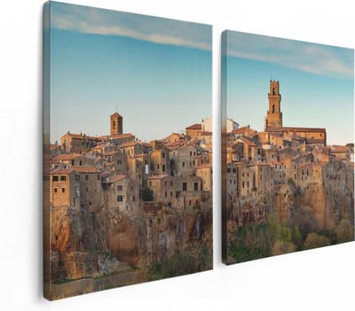 Artaza Canvas Schilderij Tweeluik Oude Stad in Toscane, Italië - 120x80 cm - Wanddecoratie Woonkamer - Schilderijen - Muurdecoratie
