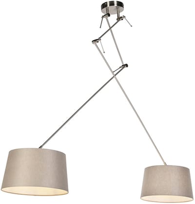 QAZQA blitz - Landelijke Hanglamp met kap - 2 lichts - L 300 mm - Taupe - Woonkamer | Slaapkamer | Keuken