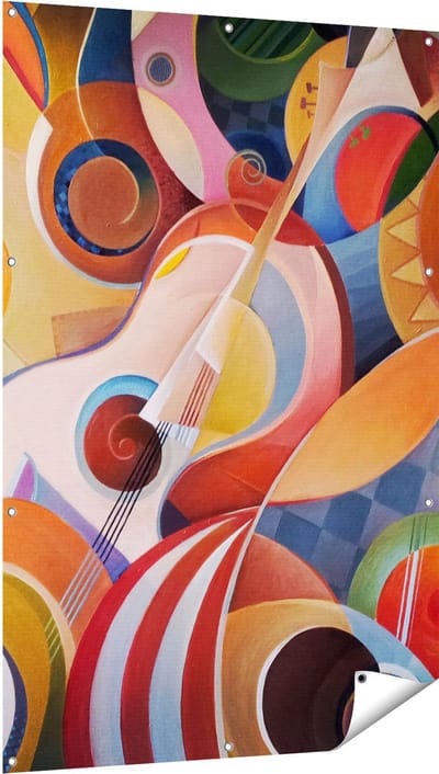 Gards Tuinposter Kleurrijke Gitaar Achtergrond - Abstract - 100x150 cm - Tuindoek - Tuindecoratie - Wanddecoratie buiten - Tuinschilderij